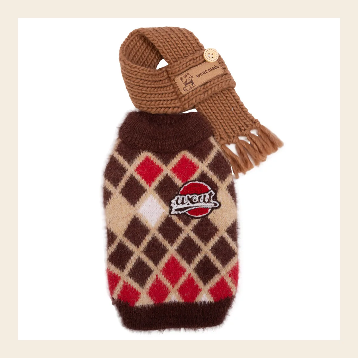 Argyle Knit Vest with Scarf dog sweater