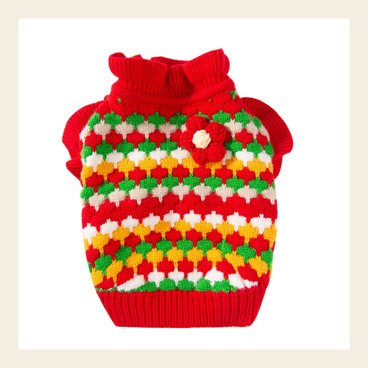 Bobble-Stitch Knit with Bow Collar dog sweater