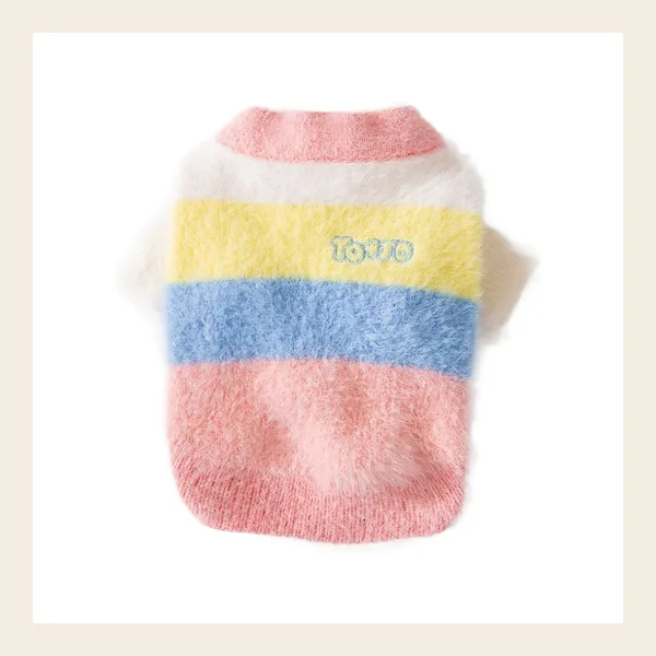 Fuzzy Color-Block Stripe Knit dog sweater, style PK-W08