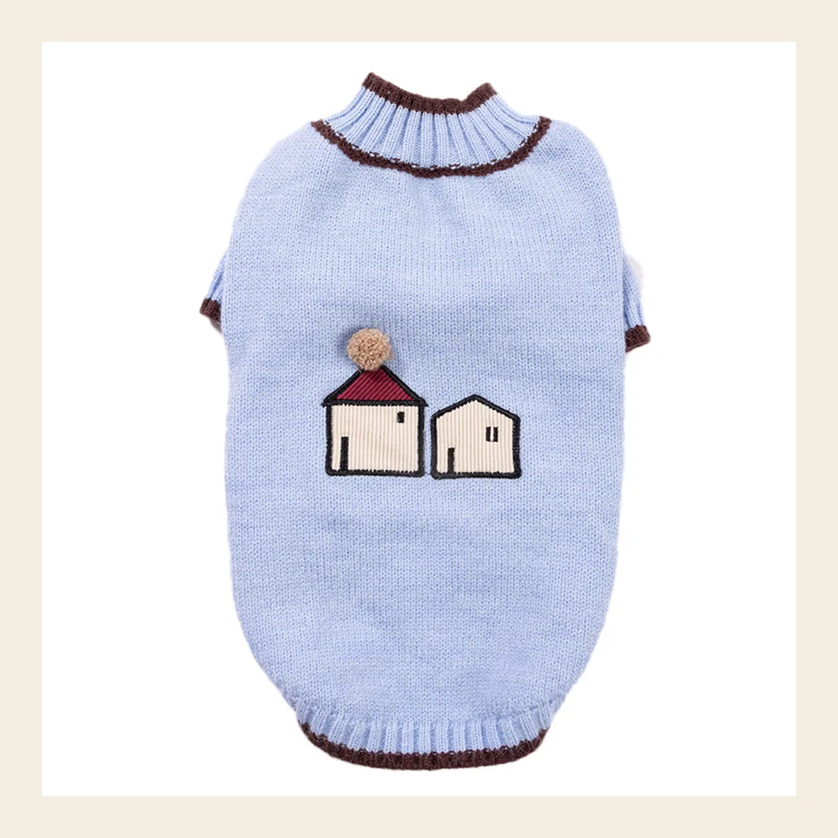 Contrast-Rib Knit with House Applique dog sweater