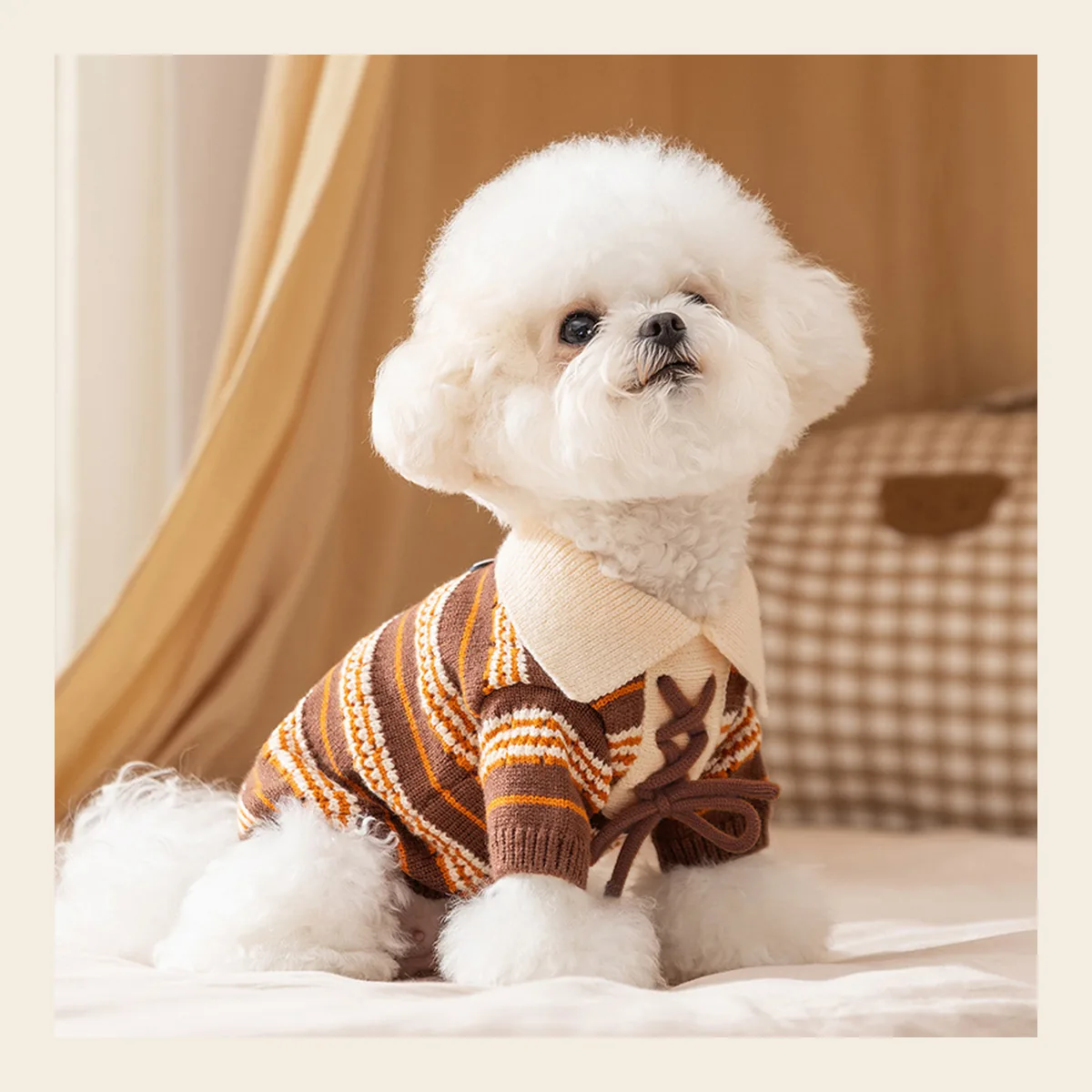 Polo-Collar Stripe Knit dog sweater