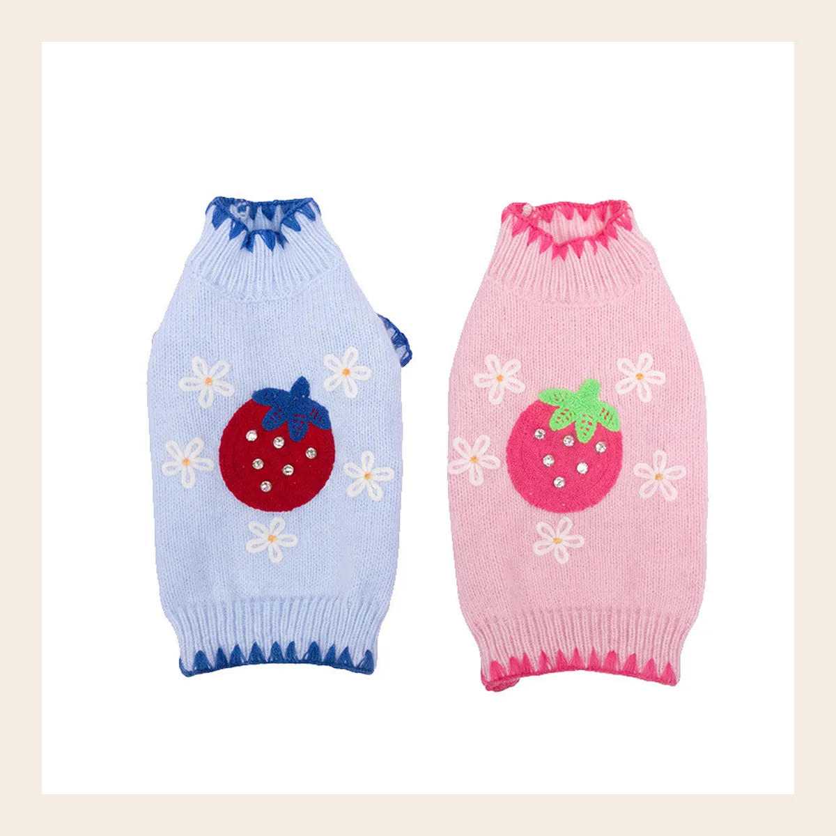 Strawberry & Daisy Knit dog sweater